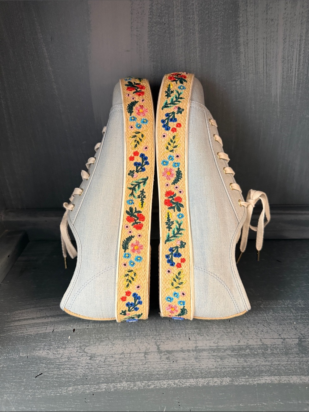 Keds Triple Kick Natural Platform Embroidered Espadrille Sneakers - Picture 6 of 9